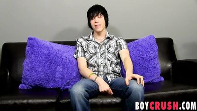 Interviewed emo twink plays with his rock solid dick solo