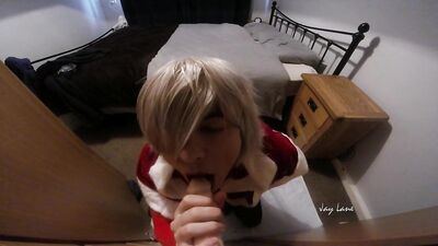 Mrs Sissy Clause sucks cock and deep throats cum covered shaft