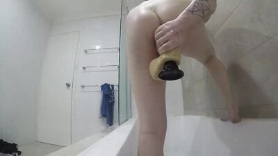 Twink takes Large Anal Insertions, Fisting, Extreme stretch in Shower
