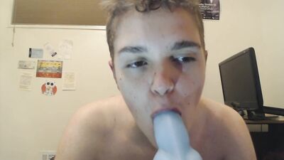 Lonely Twink Sucks and Deepthroats his Toy