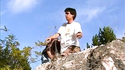 Gay Porn Hillside Frenzy: Four Amateurs Wild Bareback Action!