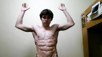 Gay Muscle Boy with Super Abs Web-Cam Flexes and Shows off His Ripped Body!