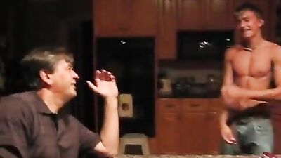 Ripped Blond Teen Armwrestles His Dad: Muscle Boys Father and Step Son