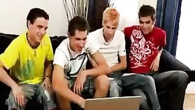 Gay Twink Foursome Bareback Party Porn!