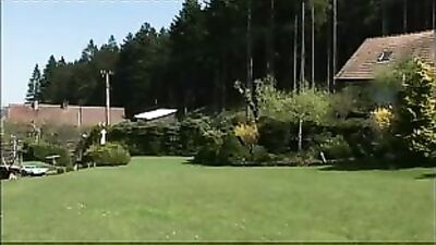 Gay Porn Threesome in the Yard by the Cottage - Action Bareback Group Sex