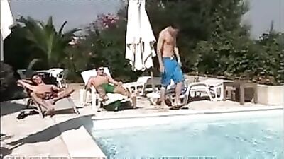 Outdoor Twink Threesome - Hardcore Poolside Action
