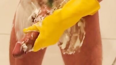 Shaving Frenzy: Gloved Cock Shaving Fun!