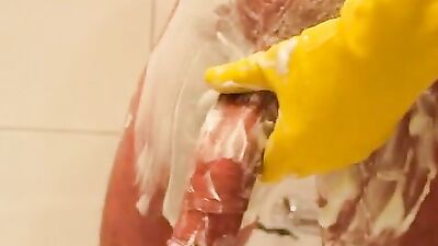 Shaving Frenzy: Gloved Cock Shaving Fun!