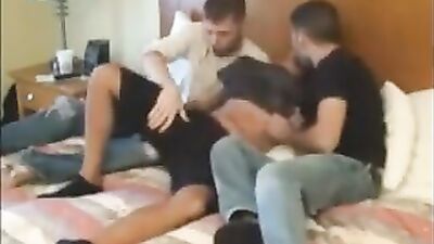 Gay Boyfriends Share New Friend: Bareback Group Sex