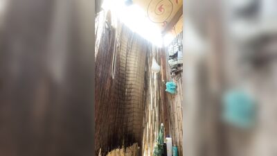 Hairy twink showering outdoors