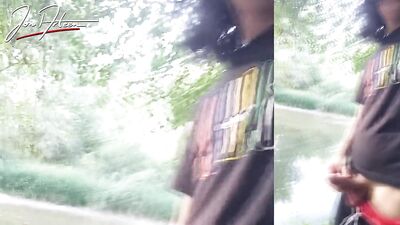 Jon Arteen walks in a gay cruising park, wanks, cums outdoors in front of water. Horny twink public