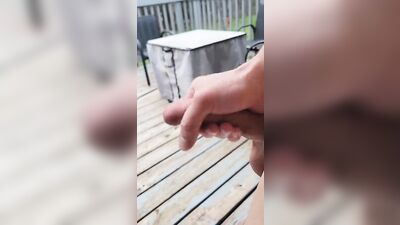 Risky cum on patio in the middle of the day. Outside public twink boy fun!!