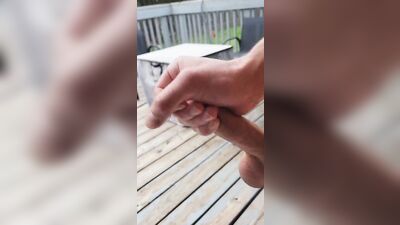 Risky cum on patio in the middle of the day. Outside public twink boy fun!!