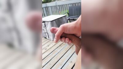 Risky cum on patio in the middle of the day. Outside public twink boy fun!!