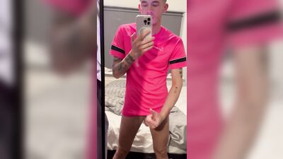 Playing with my big dick and cumming all over my mirror