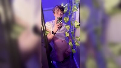 cute college boy mirror selfie jerk off and cum