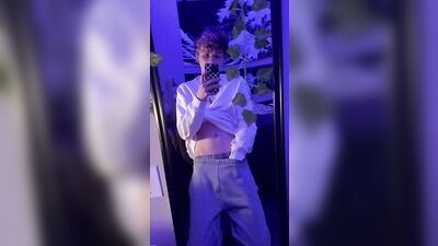 cute college boy mirror selfie jerk off and cum