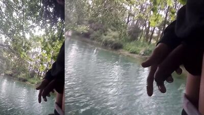 Cumplay play with long thick string of cum stuck on hand after orgasm with sex twink moaning outdoor