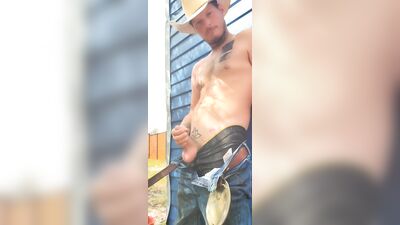 Fucking off on the ranch behind the shed