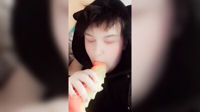 Femboy goth twink records himself sucking toy just been inside him
