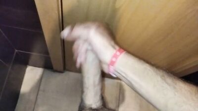 Dirty Uncle Jerks off in the Bathrooms of the Hotel Buffet, the Maid Almost Caught Me