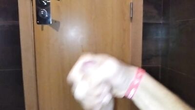 Dirty Uncle Jerks off in the Bathrooms of the Hotel Buffet, the Maid Almost Caught Me