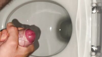 nightly cum shot into toilet while girlfriend is next door