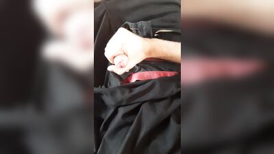 a young guy in black jeans and fragrant underpants jerks off a beautiful dick at home