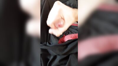 a young guy in black jeans and fragrant underpants jerks off a beautiful dick at home