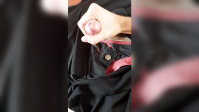 a young guy in black jeans and fragrant underpants jerks off a beautiful dick at home