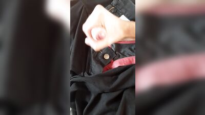 a young guy in black jeans and fragrant underpants jerks off a beautiful dick at home