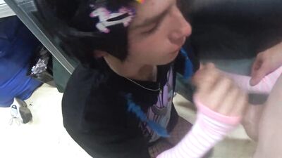 Fucked cute trap venti and cum on face and glasses with thick cum