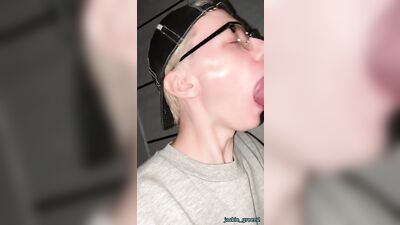 Horny twink decided to suck dick in gloryhole while daddy gets pleasure and cums on his face