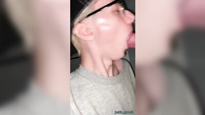 Horny twink decided to suck dick in gloryhole while daddy gets pleasure and cums on his face