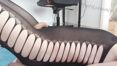 Bulging my belly through lingerie with a huge dragon dildo