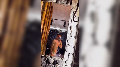 Gay tattooed twink Michael Moore showing off his body and playing with it