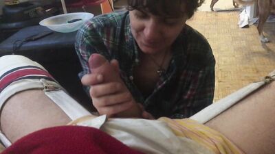 Twink boy sucks my 9 inch uncut dick