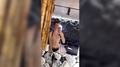 Horny tattooed twink Michael Moore playing and flexing his body