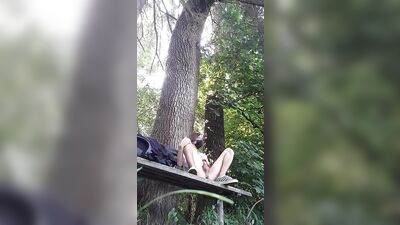 Twink jerks off and cums in the forest