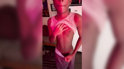 Black skinny twink plays with himself