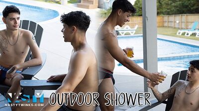NastyTwinks - Outdoor Shower - Jay Angelo Takes Shower When Jordan Haze Joins, Bareback Shower Fuck