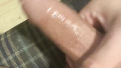 Coconut oil uncut cock stroking until cumshot