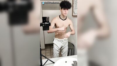 Huge cock college jock doesn't care if you walk in gym bathroom while hes jerking off