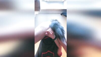 Twink cute gay FoxYaoi masturbates with anal fox tail