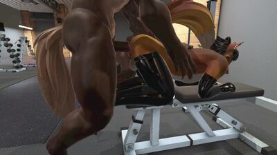 Heat anthro Furry centaur and furry fox gay sex in the gym