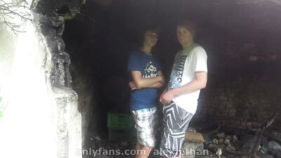 Amateur twinks preparing for outdoor footjob