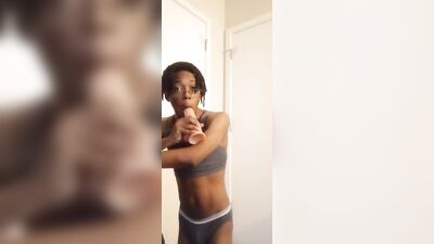 daily twink blowjob practice day 19 of 30 (Femboy loves sucking dildo)