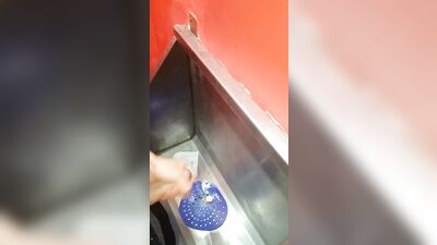 Twink cums at a public bar