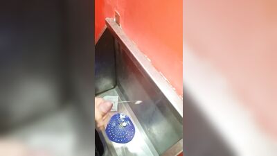 Twink cums at a public bar