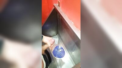 Twink cums at a public bar